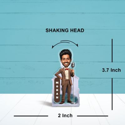 Personalized Male Singer Microphone Cartoon Bobblehead Caricature, Gift for Music Lovers Men Solar Powered Moving Head for for Living Room Car Dashboard, Home, Office Desk